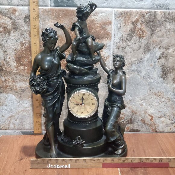 Vintage Figural Mantel Clocks Trio of Figures Women Child - Picture 9 of 13
